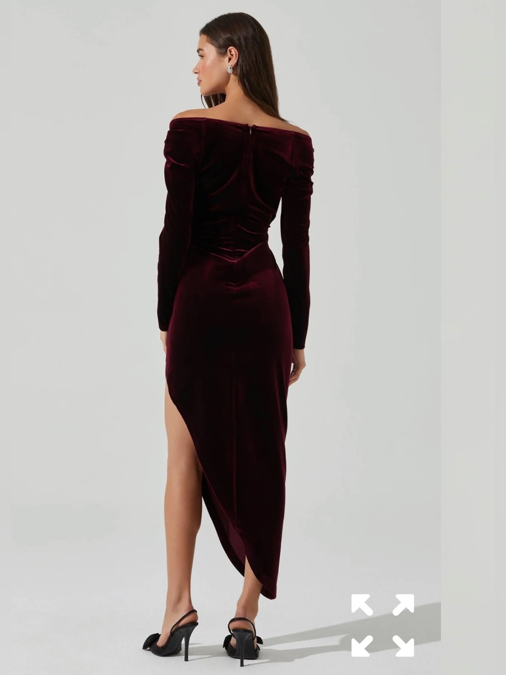 NWT ASTR The Label Sirica Velvet Off Shoulder Dress in Wine, Small - Picture 3 of 12